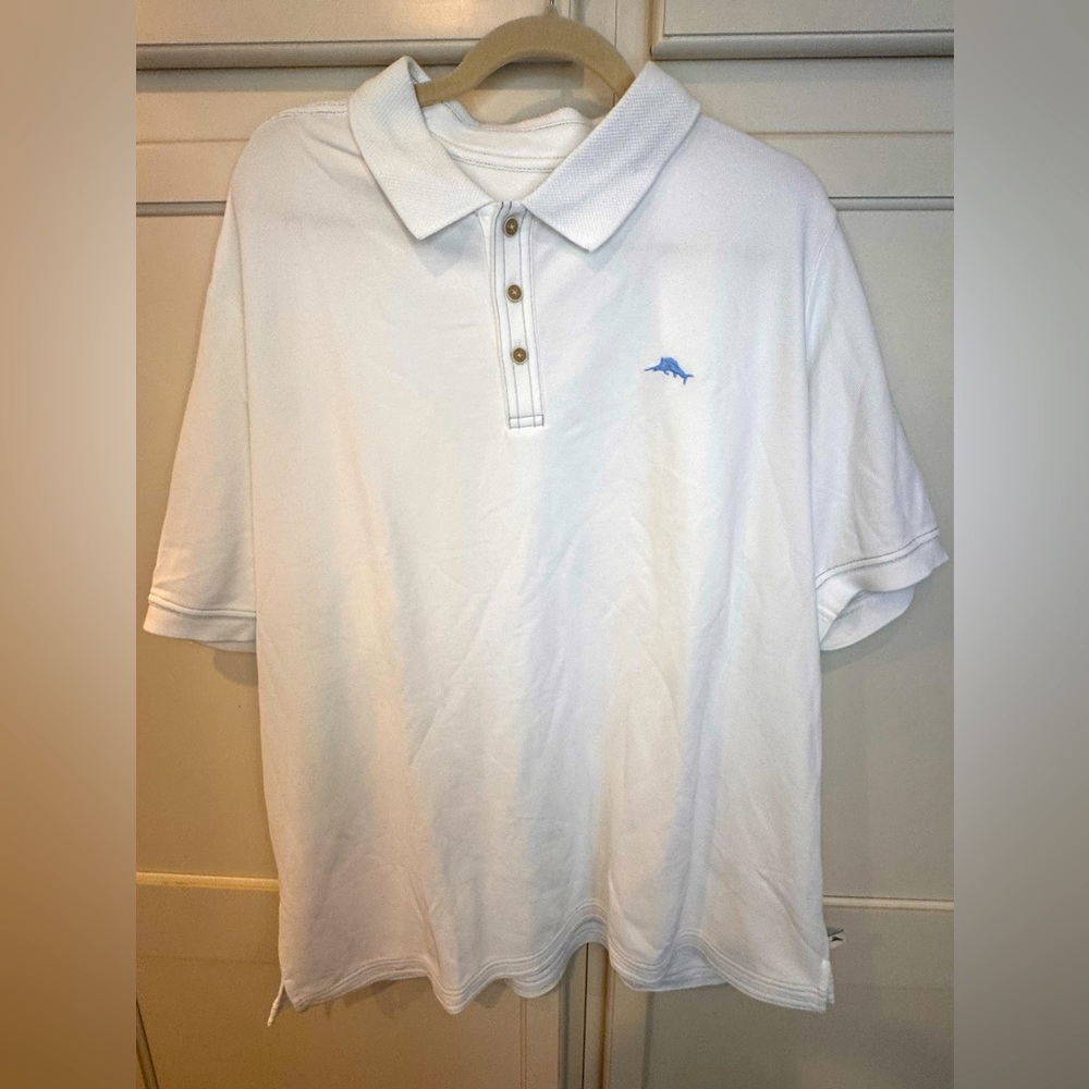 Tommy Bahama White and Blue Polo Shirt Relaxed Fit